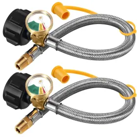 Longads 761062913300 18 Inch Rv Propane Hoses With Gauge Packs Of 2 Stainless Steel Braided Camper Longads 761062913300 18 Inch Rv Propane Hoses With Gauge Packs Of 2 Stainless Steel Braided Camper