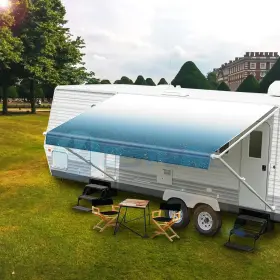 261849010 Max Rv Awning Fabric 15ft-21ft Feet For Camper Trailer Replacement Blue Gray