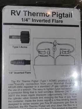 Mer425 Mec 18 Inch Oal Type 1 Rv Thermo Pigtail 1/4 Inverted Flare Series #3