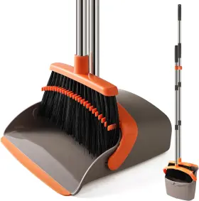 Mjb00122 Meijubol Upgrade Durable Broom And Dustpan Set With 52 Inch Mediun Gray Orange