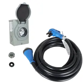 Nema14-50p Munirater Aud121328d Rv Extension Cord 50amp 25ft Power Inlet Box Combo Kit Twist Lock Led