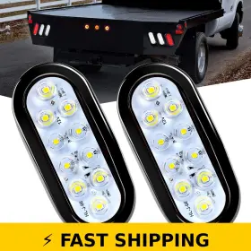 Nilight 767912577197 6 Inch Oval White Trailer Tail Lights 10 Led Waterproof