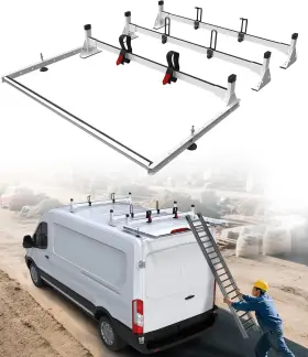 Ti-c437v05 Nixface Melipron Van Roof Ladder Rack With 36 Inch Rear Roller For Ford Transit 150 250 350