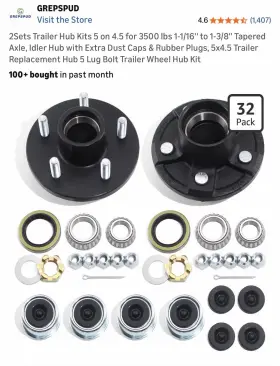 3650136 Nurniacl 2pcs Pre-greased Trailer Hub Kit 5 Bolt On 4-1/2 Inch Circle For 3500 Lbs Axles 3650136 Nurniacl 2pcs Pre-greased Trailer Hub Kit 5 Bolt On 4-1/2 Inch Circle For 3500 Lbs Axles