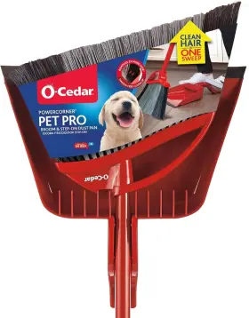 168017 O-cedar Pet Pro Broom With Step-on Dustpan Remove 99% One Sweep Red