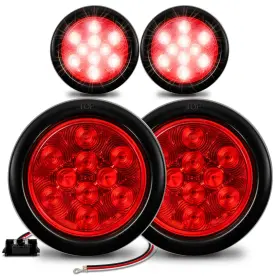 Online Led Store 816165023415 True Mods 4pc 4 Inch Round Red Trailer Tail Lights Dot Certified Grommet And Pl