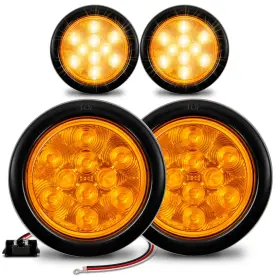 Online Led Store 816165023798 True Mods 4pc 4 Inch Round Amber Trailer Tail Lights Dot Certified Grommet &