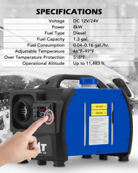 Orion Motor Tech 719868669181 Omt 8kw Diesel Air Heater 12v 24v With Lcd And Remote For Car Rv Truck Trailer #3