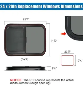 Rw-hoz-24x20-2p Outprize 2 Pack Horizontal Rv Windows 24 Inch W X 20 H Tinted Sliding Window With Net