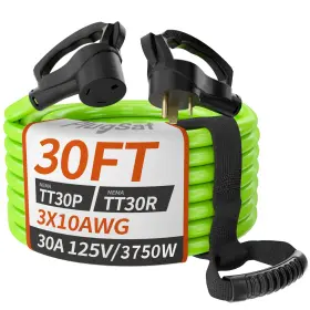 Tt-30green Plugsaf 30 Ft Amp Rv Power Cord Waterproof 10/3 Heavy Duty Etl Listed
