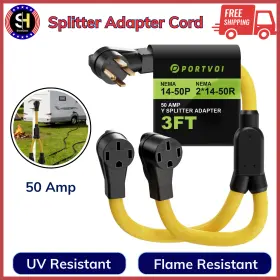 Xh-1450p Portvoi F 1450r 50 Amp Rv/ev Splitter Adapter Cord 4 Prong 250v Nema 14-50p To 2x 14-50r Etl