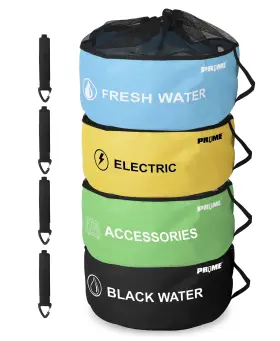 Prime 1 02-147 Rv Camper Sewer Hose Storage Bag - Waterproof Drawstring 4 Pack Blue