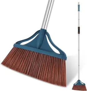 Qiojirmu 755539470182 Outdoor Broom Heavy-duty Extra Long Handle Broom-58 Inches Large Blue