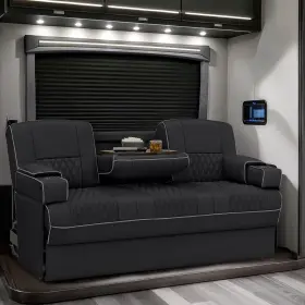 99-2931sl-il112il111-7174 Qualitex Gravitas Sl With Console Rv Sofa Bed 74 Inch Wide Black And Charcoal