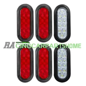 R821094 Racingcarpartshome 4x Red 2x White 6 Inch Oval 10 Led Trailer Truck Reverse Back Up Lights Flush Mount