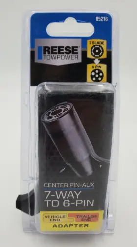 85216 Reese Towpower 85353 7-blade To 6-pin Center Pin Auxiliary Plug-in Adapter New 85216 Reese Towpower 85353 7-blade To 6-pin Center Pin Auxiliary Plug-in Adapter New