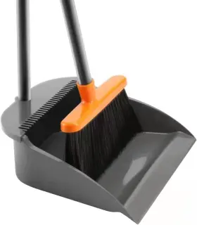 Reewii 729086928991 Long Handle Broom With Upright Standing Dustpan Combo For Office Home Gray