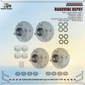 Rvd147576d Roadvibe-depot 4 Boat Trailer Galvanized Hub Lug On Bolt Circle 1 Inch X Kit 6 Pieces/set