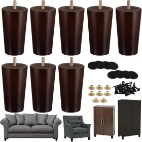 Rs-2790 Ruisita 8 Pieces Furniture Couch Legs 4 Inch Round Solid Wood Inches Brown
