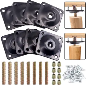 R-421-sfh Rustark 8 Sets M8 Furniture Leg Mounting Plates 5/16 Inch Heavy Duty Flat And Black
