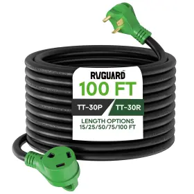 Rgc30100f-g Rvguard Rv Extension Cord 100 Foot 25 Amp 10/3 Gauge Heavy Duty Green Led Tt-30p Rgc30100f-g Rvguard Rv Extension Cord 100 Foot 25 Amp 10/3 Gauge Heavy Duty Green Led Tt-30p