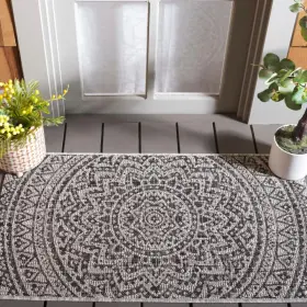 Cy8734-37612-2 Safavieh Washable Rug Outdoor 2ft X 3ft7 Inch Rectangular Light Grey/black