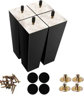 Shanjue 601549998478 Black Sofa Legs-furniture Legs 6 Inch Square Couch Pack Of