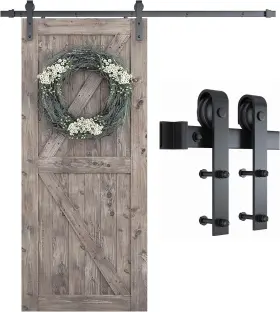 J068 Smartstandard 6.8ft Barn Door Hardware Kit Sliding 6.8 Feet Matte Black
