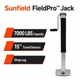 Sunfield Fieldpro 6001-0054 Ag Implement Drop Leg Trailer Jack 7000 Lb Side Wind Square 15 Inch Travel