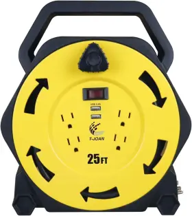 Cr034 T-joan Retractable Extension Cord Reel With 25 Ft Power 16/3 Awg 4 Yello Cr034 T-joan Retractable Extension Cord Reel With 25 Ft Power 16/3 Awg 4 Yello
