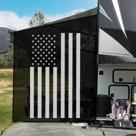 Tps0907bkafgwh Tentproinc Rv Awning Side Shade Screen 9ft X 7ft - White American Flag Black Me