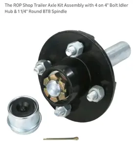 100200 The Rop Shop 1 Trailer Axle Kit Assembly With 4 On Inch Bolt Idler Hub And Round Bt8 Spindle