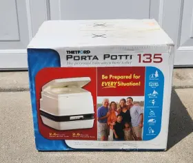 25100 Thetford Porta Potti 135 Portable Toilet Beach White With Dove Brown Band New Nib