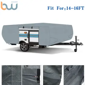 Bw590912th Tinvhy Gray Pop Up Folding Camper Rv Cover For 14-16ft Waterproof Anti-uv Dustproof