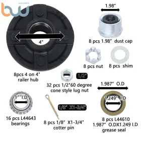 Bw983640th Tinvhy 1 Inch Round Bt8 Spindle Kit With Trailer Bearing 8 Sets 4 On Hub #2