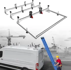 To-c437v05 Tixo Cargo Van Roof Ladder Rack With 36 Inch Rear Roller For Ford Transit 150 250 350 15-on