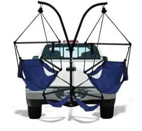 40521-kp Trailer Hitch Stand And 2 Blue Hammaka Chairs Combo - Alum