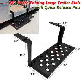 11033228  Unbrand Folding Trailer Stair With Quick Release Pins Hinged Rv Step 350 Lb. 26 Inch Width