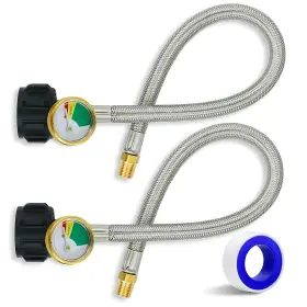 Uniflasy 726756721531 1/4 Inch Npt Rv Propane Pigtail Hose With Gauge 15 Stainless Braided Lp