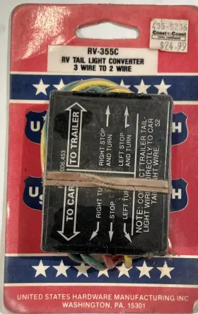 Rv-355c United States Hardware 3 To 2 Convert-o-light Rv Tail Light Converter Wire 18 Inch Nos