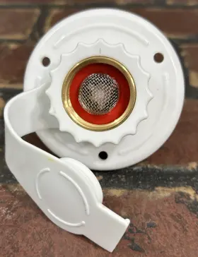 Valterra 019079401700 White City Water Fill Inlet Flange Brass With Check Valve Rv Camper Mpt 1/2 Inch Male