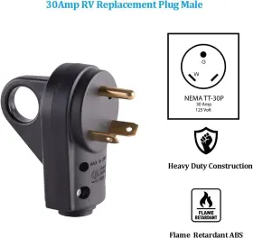Ed-304p Veepeak 30 Amp Rv Plug Male Replacement Tt-30p Heavy Duty 125v 30a Rated 30m #2 Ed-304p Veepeak 30 Amp Rv Plug Male Replacement Tt-30p Heavy Duty 125v 30a Rated 30m #2