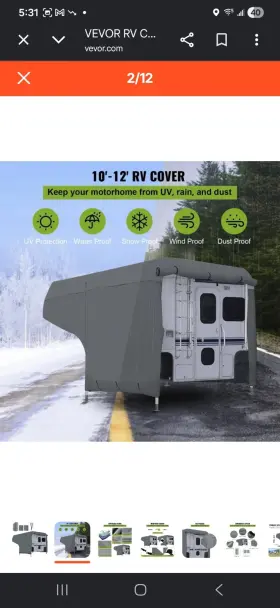 Vevor 8003715310100b New Truck Camper Rv Cover Fits 10-12 Foot. 4 Layer. Windproof. Lance 1172 And 1191