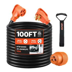 Rvyzx50a100fcgs9t001 Vevor 100 Ft 50a Rv Extension Cord Stw 6/3 8/1 Wire Nema 14-50p 14-50r Etl