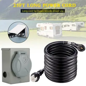 N002-a051 Vipih 50amp Generator Cord 25ft Power Inlet Box Waterproof Combo Kit Extension Us #2