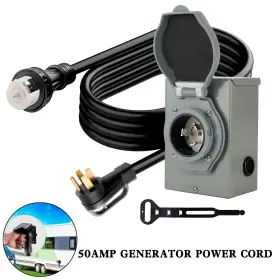 N002-a051 Vipih 50amp Generator Cord 25ft Power Inlet Box Waterproof Combo Kit Extension Us #3
