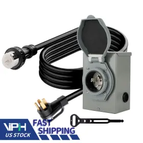 N002-a051 Vipih 50amp Generator Cord 25ft Power Inlet Box Waterproof Combo Kit Extension Us
