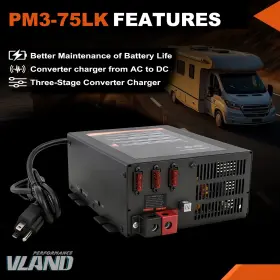Pm3-75lk Vland Pm3-75 75 Amp 12v Converter Charger-dual Mode For Lithium/lead-acid Batteries Pm3-75lk Vland Pm3-75 75 Amp 12v Converter Charger-dual Mode For Lithium/lead-acid Batteries