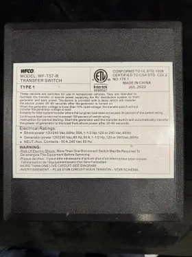 T-57-r Wfco 50-amp Shore/ Generator Automatic Transfer Switch - Plastic