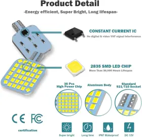 20pcs-921 Xishwon 744252417468 20pcs T10 921 922 912 194 Rv Interior Led Bright Cool White 6000k-6500k #3